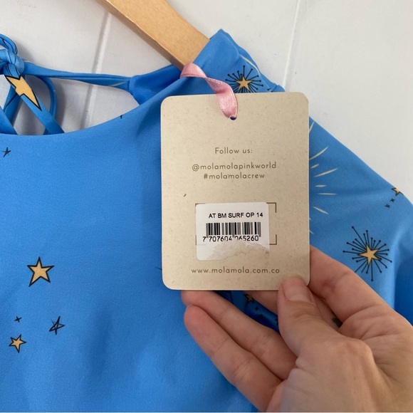 NWT MOLA MOLA Astral Tiger Surf Teen Swimsuit Blue Celestial Tie Long Sleeve - Picture 5 of 10